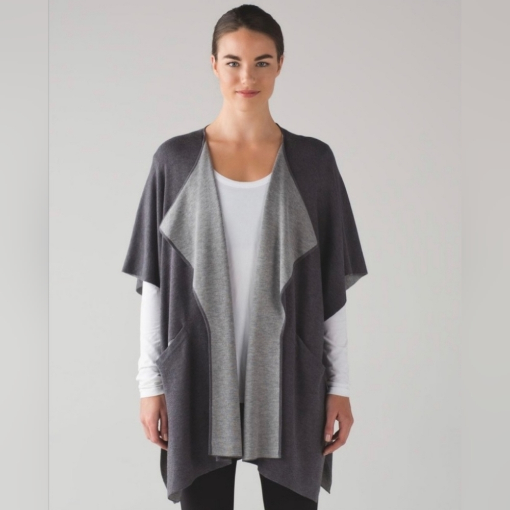 Lululemon women’s after asana cardigan wrap Heathered dark grey cashmere…